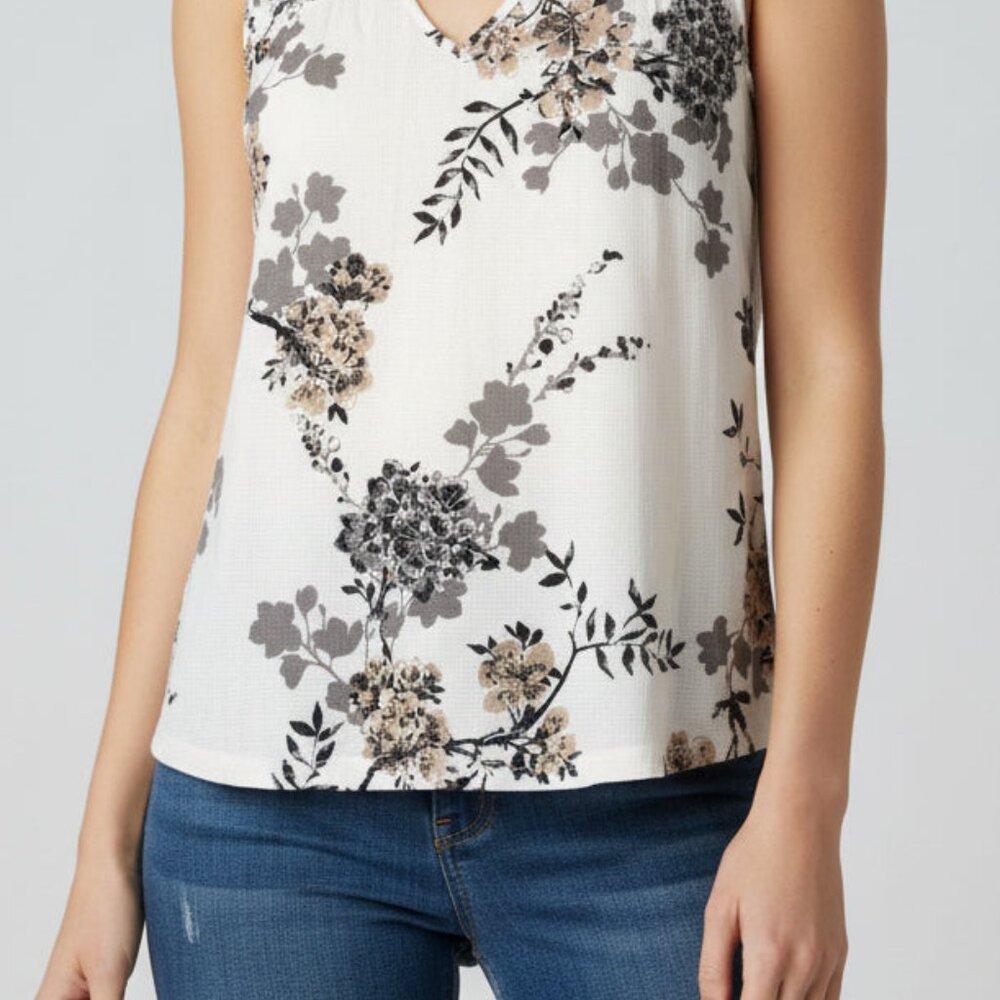 Maurices Floral Tank Top - Black and Cream - Picture 3 of 6